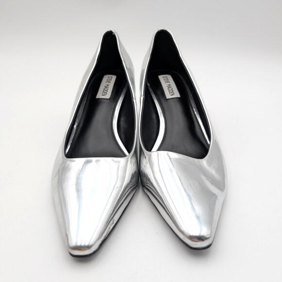 Steve Madden Nathalia Patent Leather Kitten Heels Women's Silver Metallic US8.5M - Picture 2 of 13